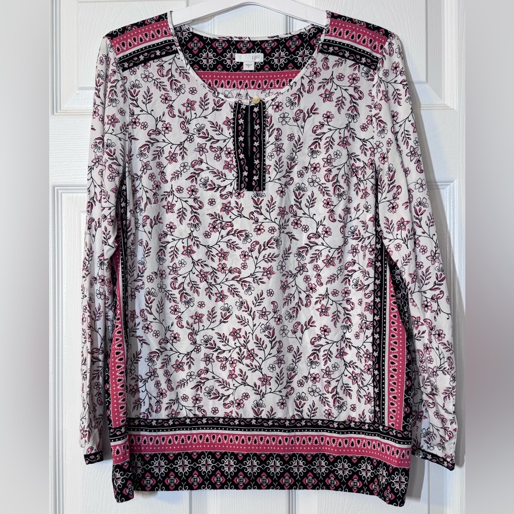 J. Jill Pink and Black Floral Blouse
